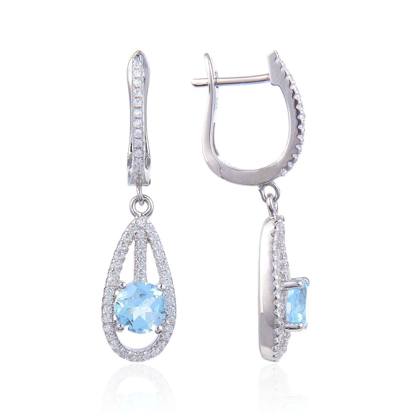 Fashionable Topaz Earrings with British Clasp s925Sterling Silver Inlaid Gemstone Earrings for Women New Style