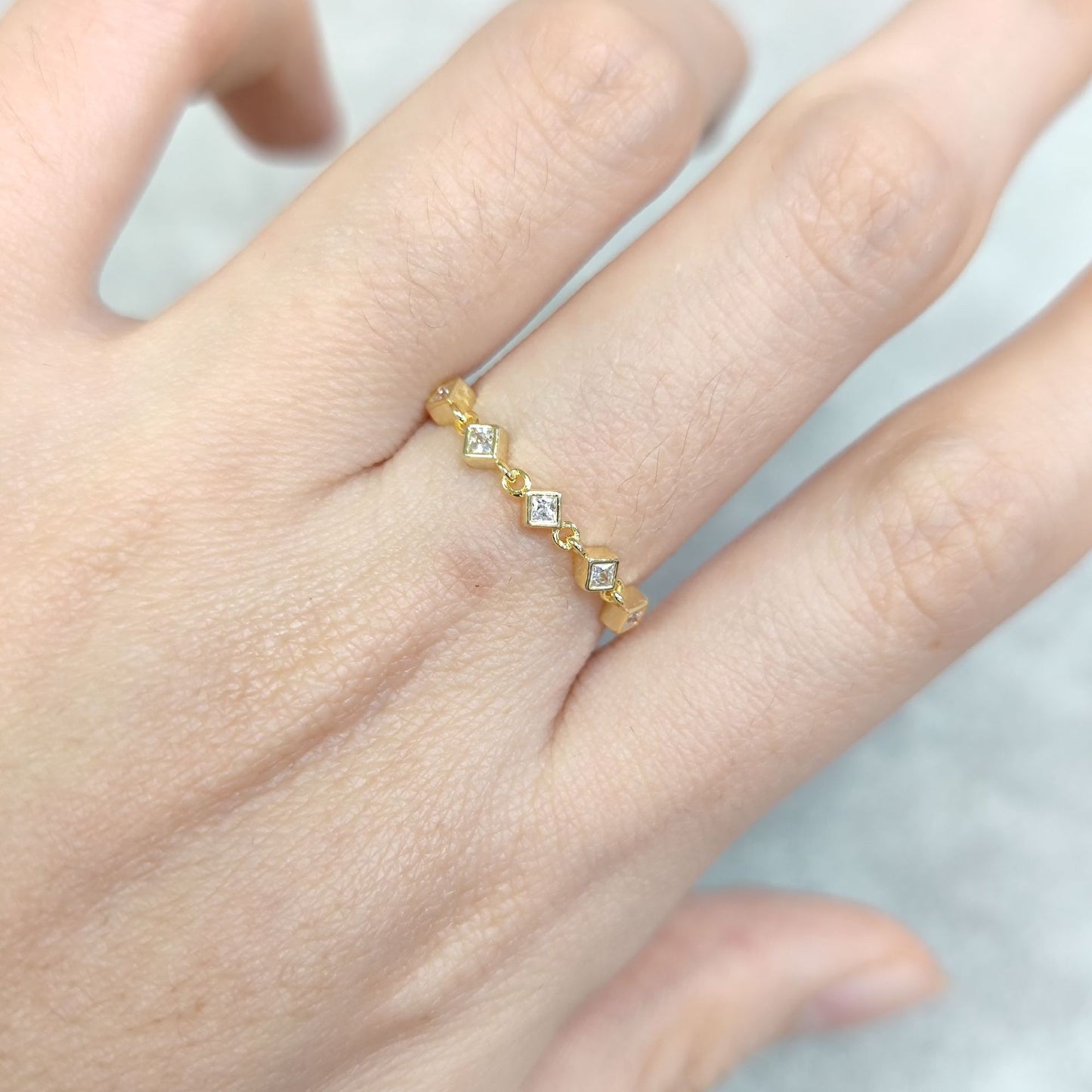 Small Rubik's Cube Niche Design Ring Golden Dawn Series s925Sterling Silver Plated18k Gold Inlaid Moissanite Ring