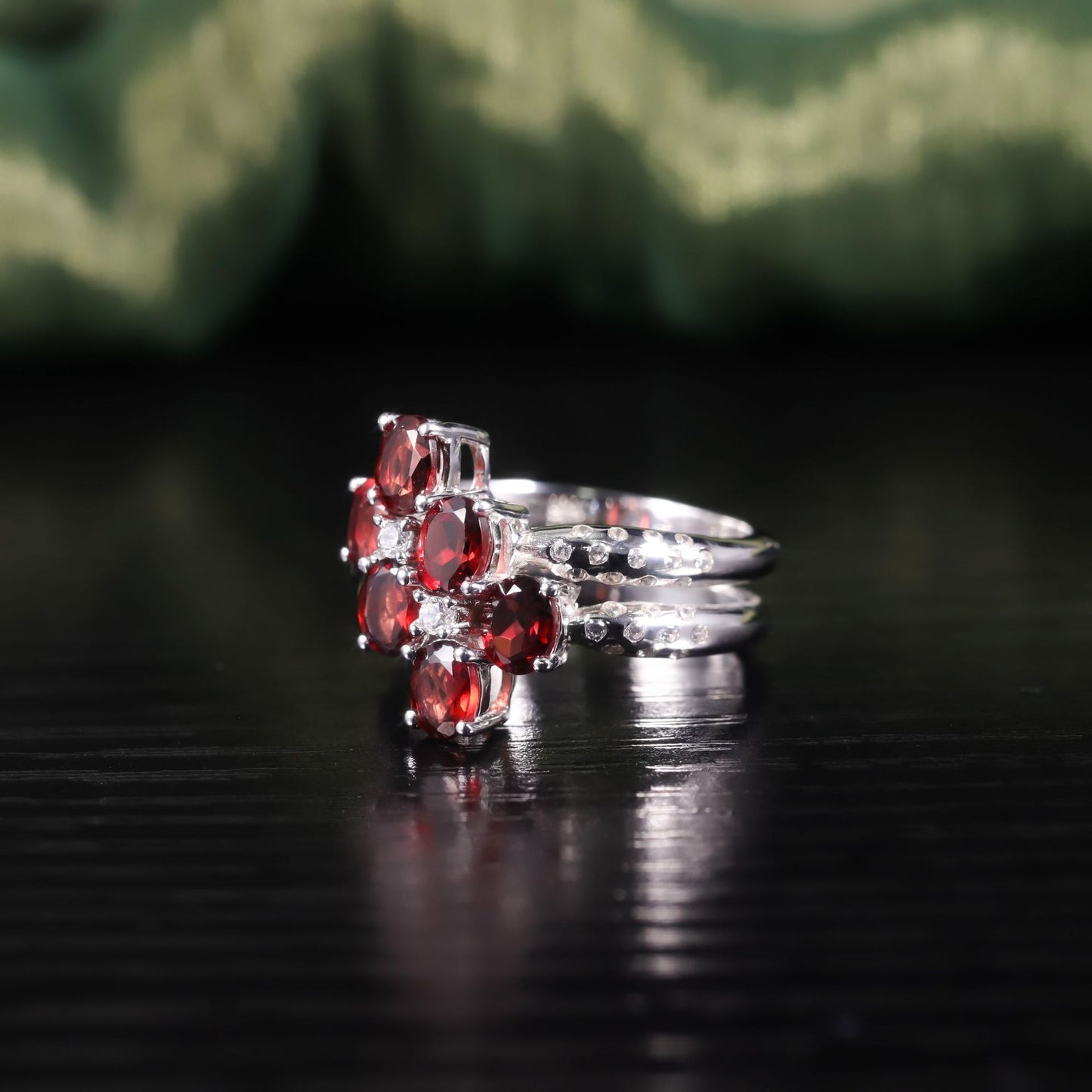 Unique Personality Double Ring s925Sterling Silver Gemstone Ring Natural Garnet Ring New Style