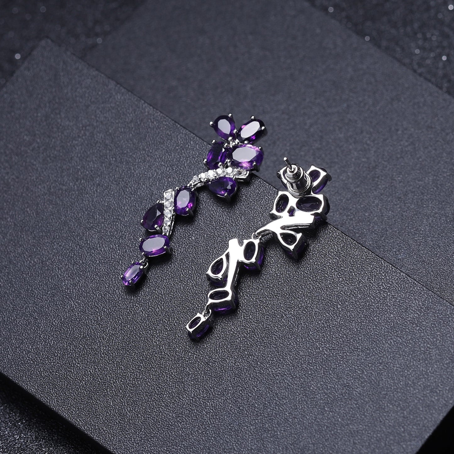 New Style Elegant Natural Amethyst Earrings High-end Mid-length Drop Earrings s925Silver Inlaid Gemstone Earrings