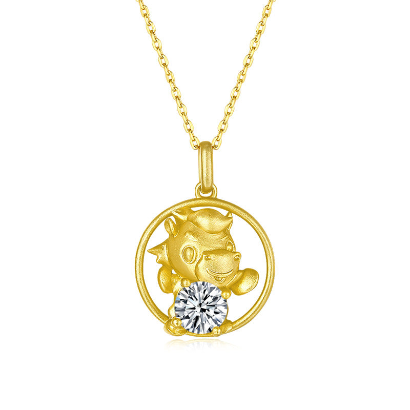 2022Year of the Tiger Pendant s925Silver Inlay1Carat Moissanite Necklace Q Cartoon Zodiac Necklace Pendant