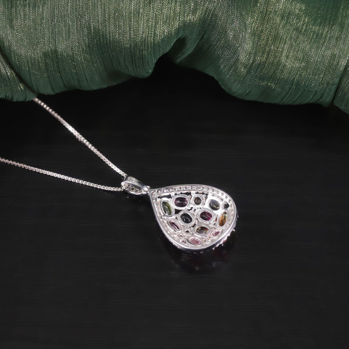 Fashion Natural Tourmaline Pendant Necklace s925Silver Inlaid Rainbow Gemstone Necklace Luxurious Pendant for Women