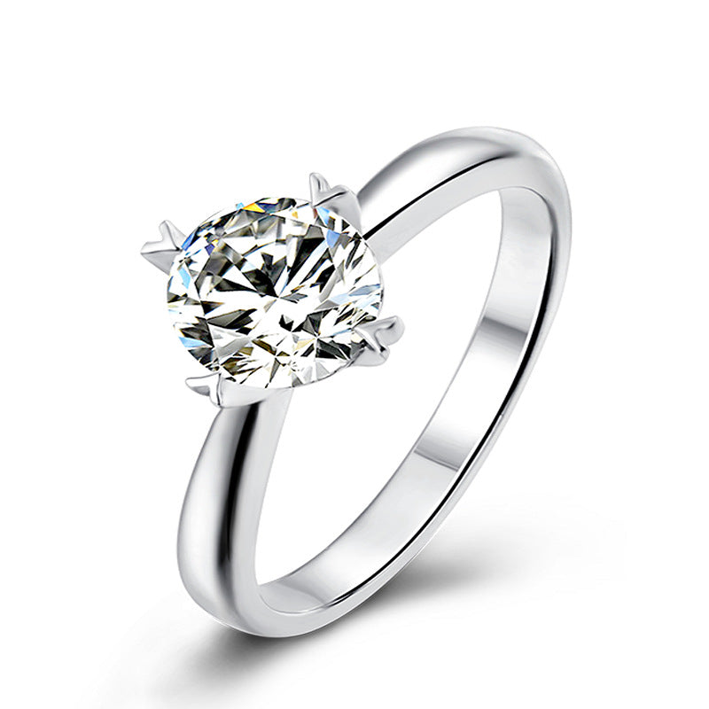 Classic Straight Arm Four Claw1Carat Moissanite Ring for Women Simple Fashion s925Silver Inlaid Gemstone Moissanite Ring