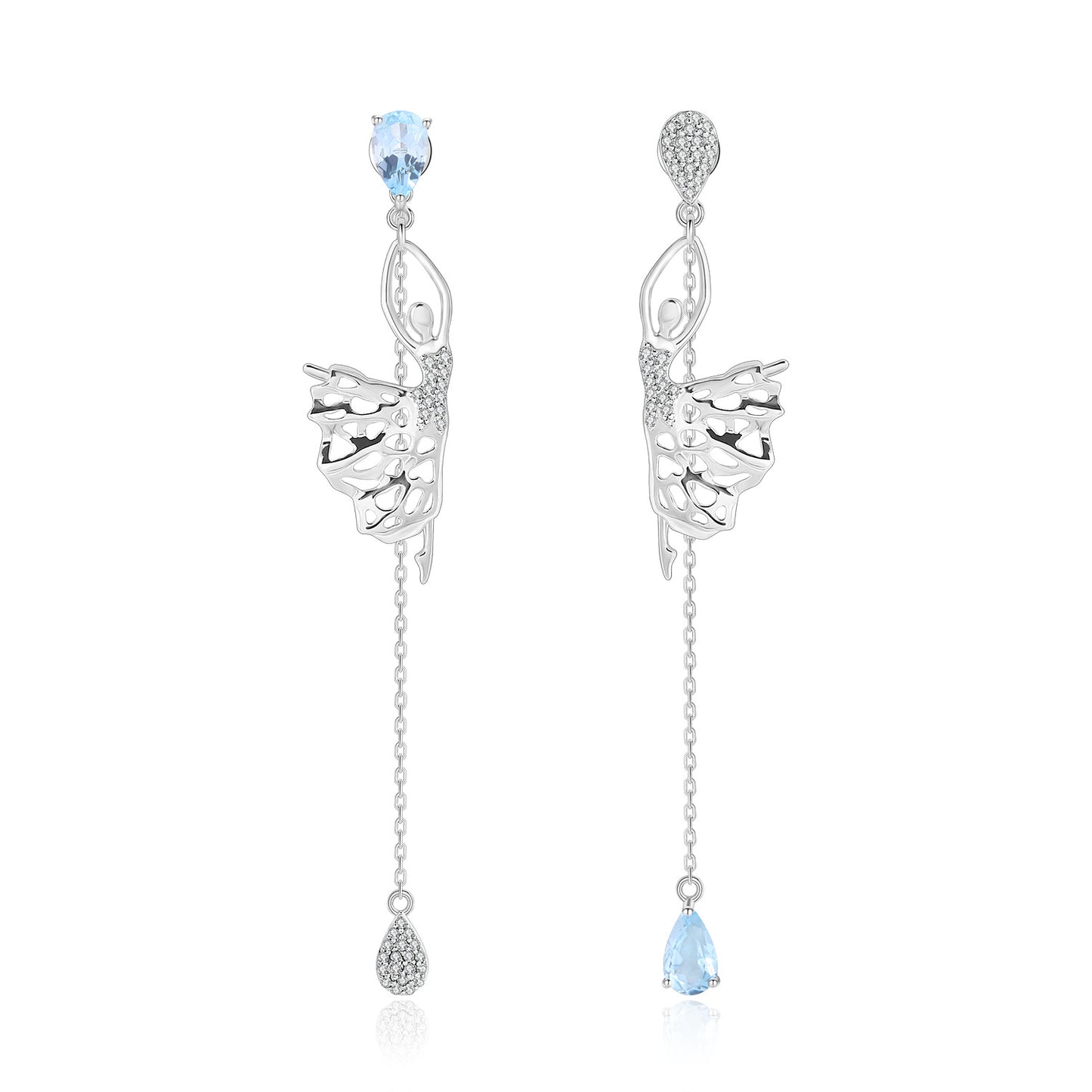 Paris Dancer Natural Gemstone Earrings925Sterling Silver Plated18k Gold Fashion Gemstone Long Earrings