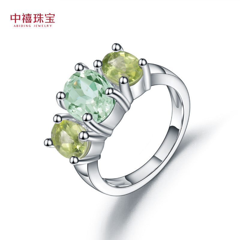 s925Silver Natural Green Amethyst Ring In Stock Direct Supply Fashionable Light Luxury Inlaid Gemstone Natural Color Gemstone Ring