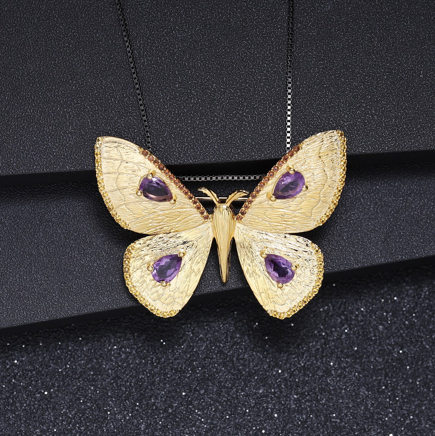 Designer Brooch Pendant Dual-use Butterfly Design Palace Style s925Silver Natural Amethyst Necklace Pendant