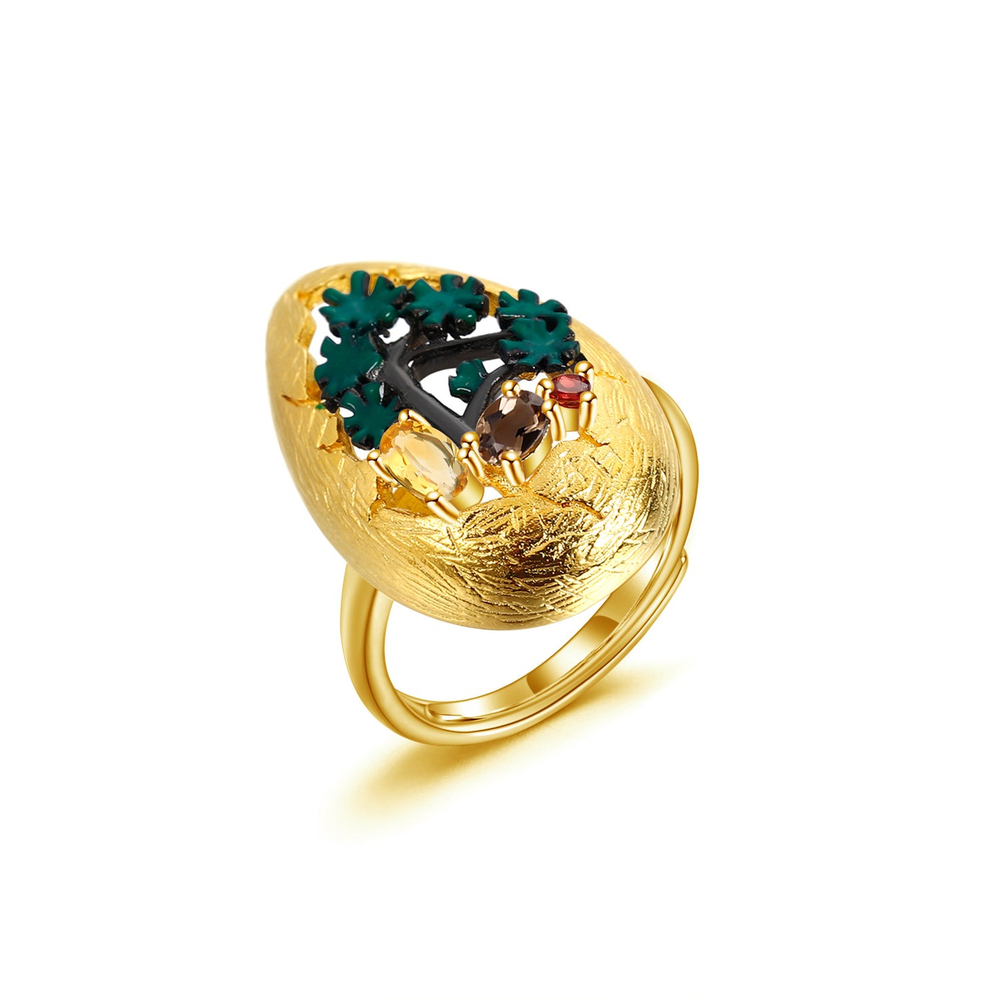 Designer Style High-End Personality Adjustable Ring Natural Style Design s925Silver Natural Yellow Crystal Ring