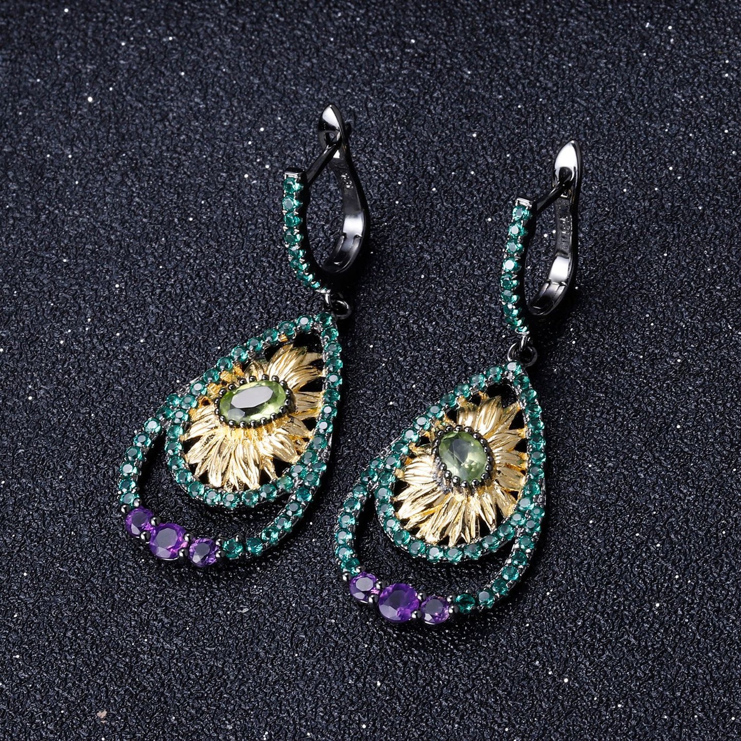 Italian Craft Jewelry Designer Earrings Natural Style Design s925Sterling Silver Natural Gemstone Earrings