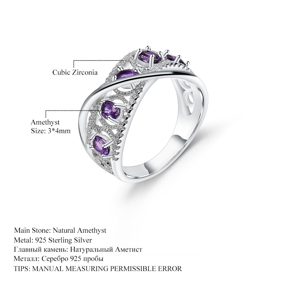 Luxurious and High-end Design Natural Amethyst Topaz Ring s925Silver Inlaid Natural Gemstone Ring