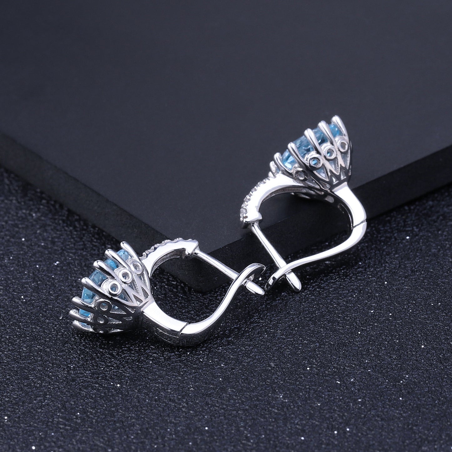 Natural Stone Earrings Vintage Fashion Inlaid Gemstone Topaz s925Silver Crystal Earrings