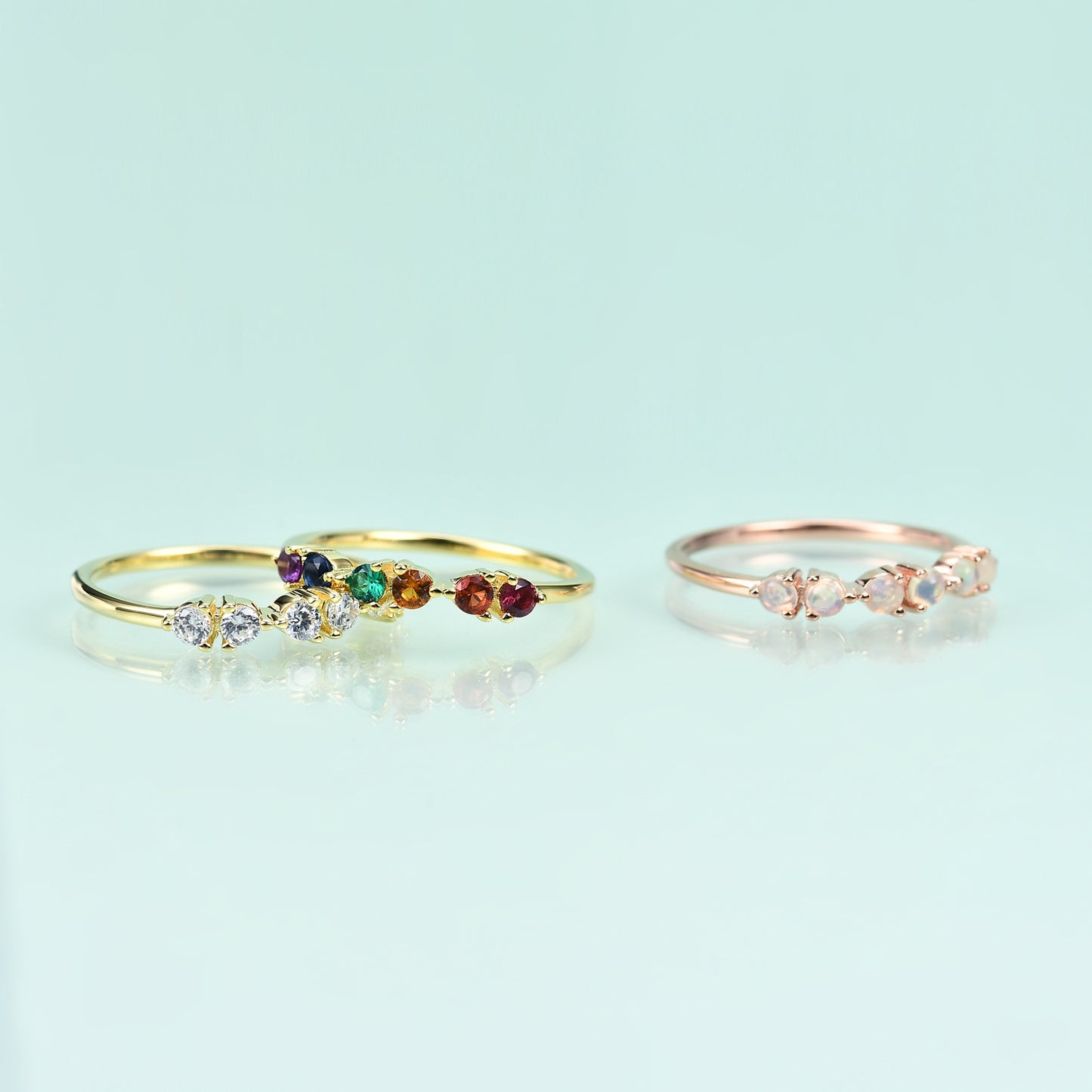 S925Sterling Silver Inlaid Colorful Gemstone Ring Set Light Luxury Fashionable Elegant Simple Style Plated14k Gold ring