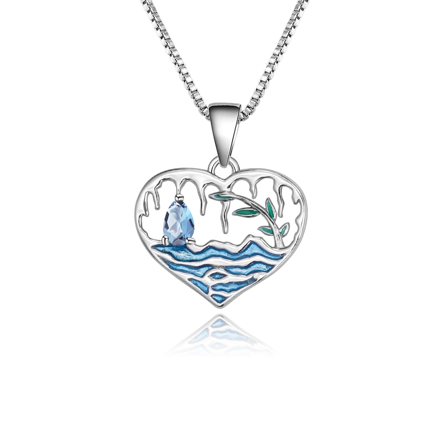 Designer High-End Gemstone Pendant Heart Lake s925Silver Enamel Natural Translucent Stone Necklace Pendant