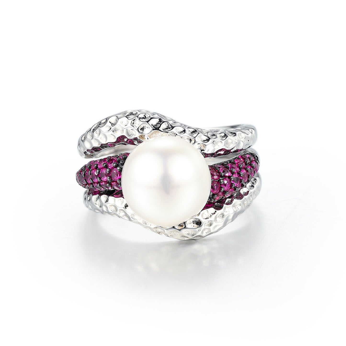 Freshwater Pearl Red Agate Sea Blue Chalcedony Crystal Ring s925Sterling Silver High-End Design Gemstone Ring for Men and Women