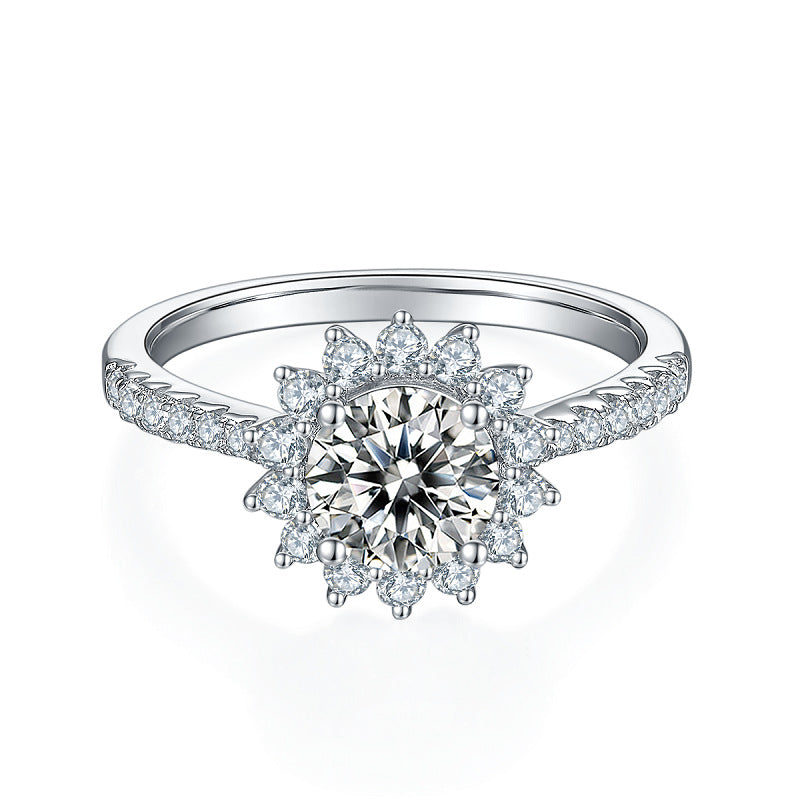 New Sunflower Natural Style Belt GRA Certificate Moissanite Ring s925Sterling Silver Inlaid1Carat Moissanite Ring