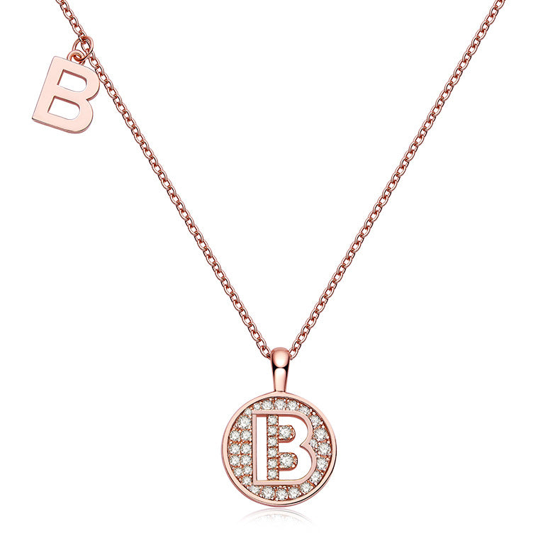 26English Letters B Necklace s925Silver Moissanite Gift for Girls Autumn Winter New Coin Pendant