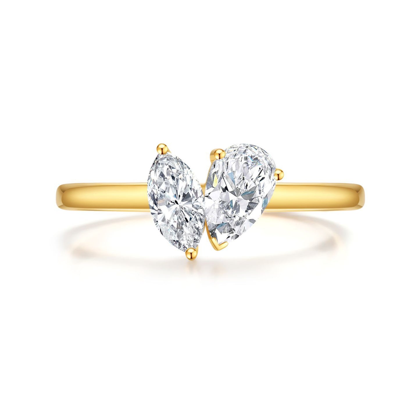 Classic You and Me18k Gold Diamond Ring Pear Shape Olive Shape Cultivated Diamond Wedding Ring Double Diamond k Gold ring ins Wind