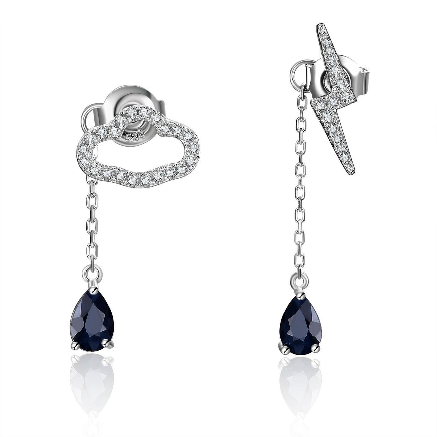 Cloud and Lightning Design Earrings and Necklace Two-Piece Set s925Silver Inlaid Gemstone Garnet Jewelry Set