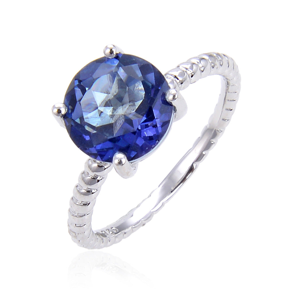 casual and fashionable Natural Garnet Ring Single Stone s925Sterling Silver Topaz Crystal Ring for Men and Women