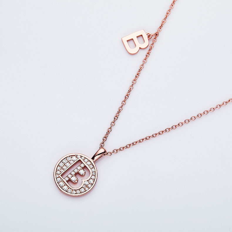 26English Letters B Necklace s925Silver Moissanite Gift for Girls Autumn Winter New Coin Pendant