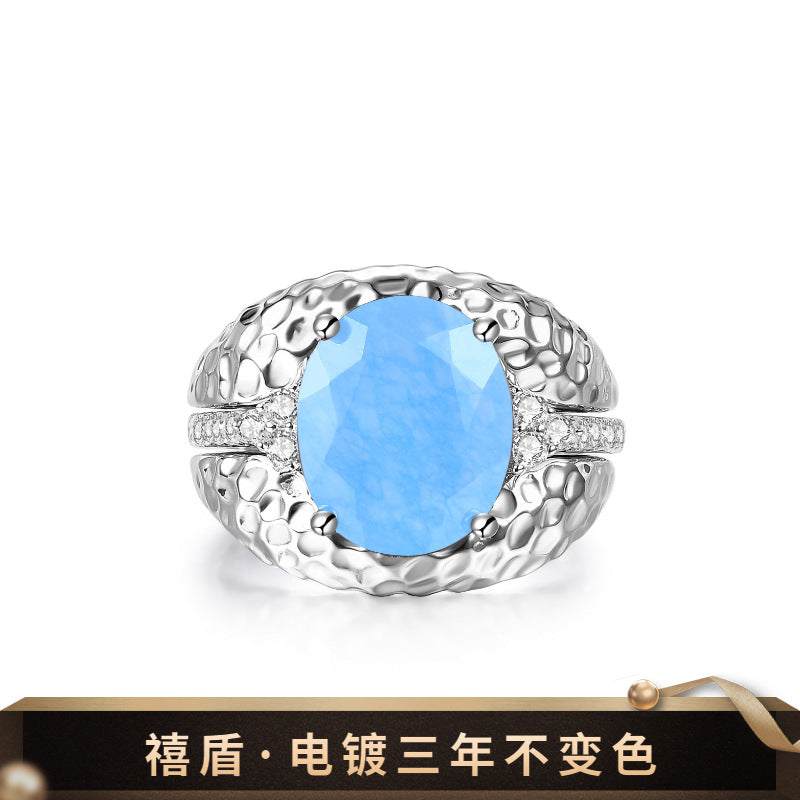 New Vintage Style High-End Ring Set for Layering s925Sterling Silver Inlaid Colorful Gemstone Ring Russia