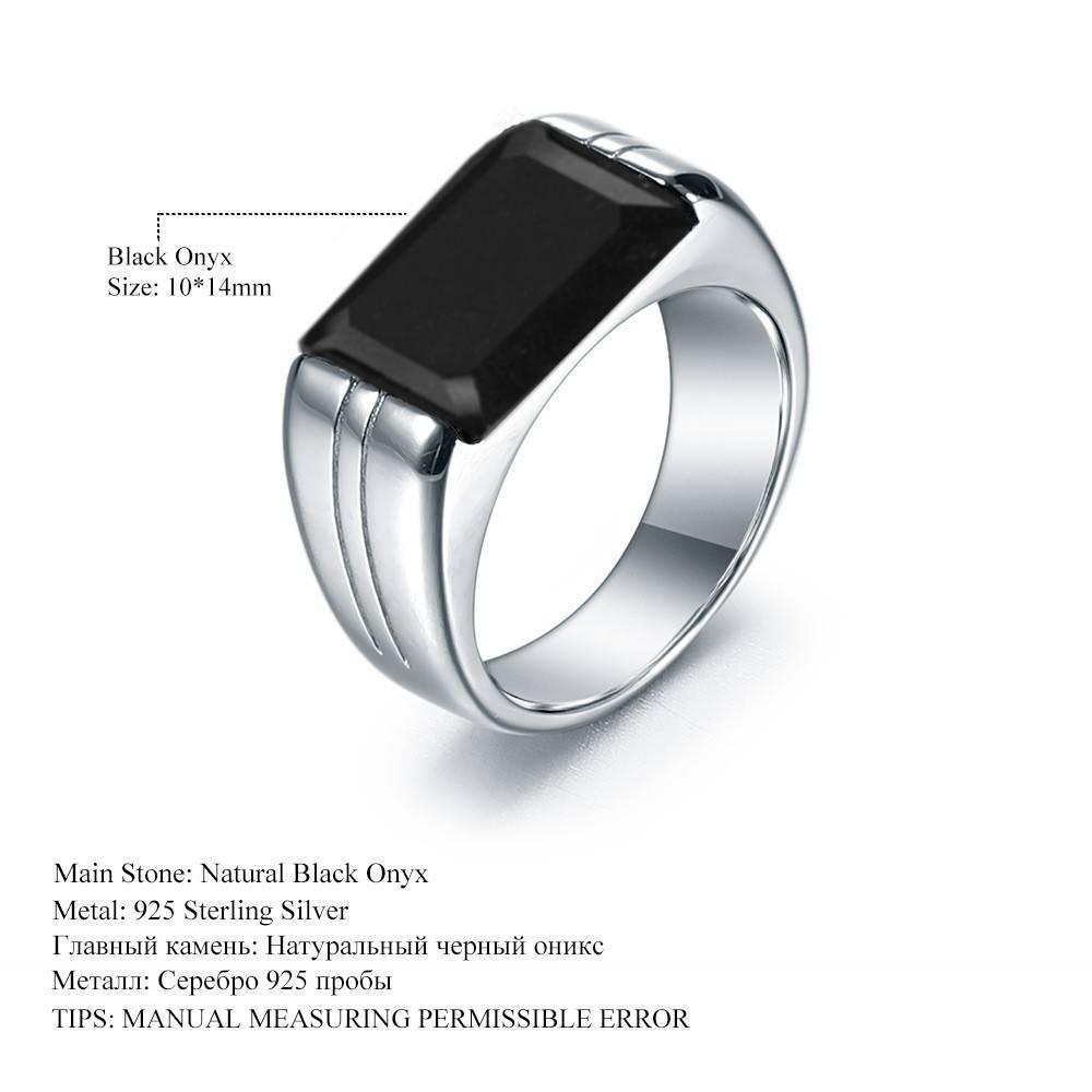 Designer Natural Black Agate Men's Ring High-end and Elegant s925Silver Inlaid Square Gemstone Malachite Ring