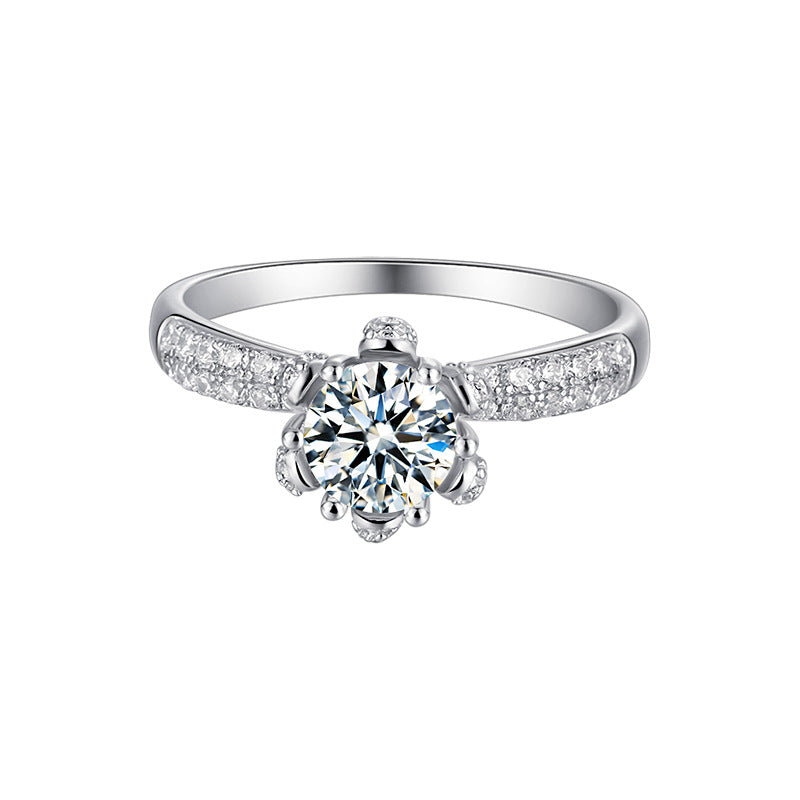 New Straight Arm Luxurious Inlaid Flower God Moissanite Ring for Women Fashion s925Silver Six Claw Inlay1Carat Moissanite Ring