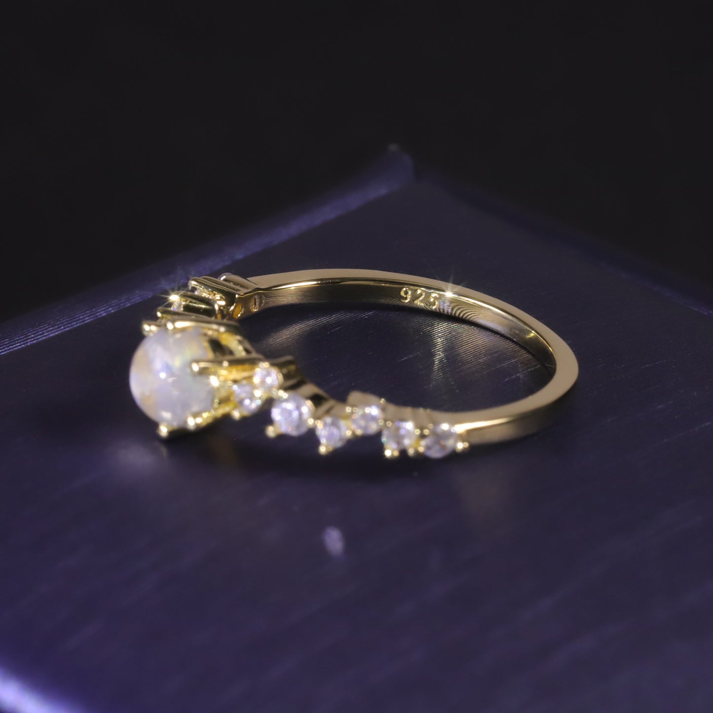Fresh ins Natural Cream Blue Moonstone Ring S925Sterling Silver Inlaid White Gemstone Ring Wholesale