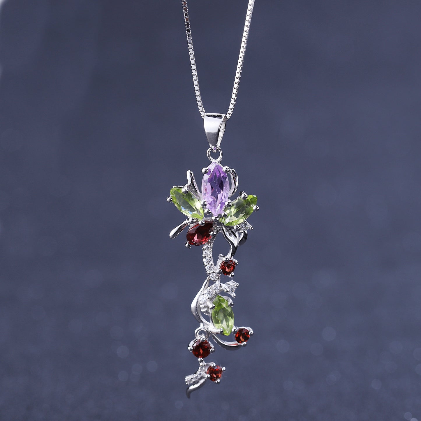 Original Jewelry Design Style Natural Gemstone Inlaid Necklace Wind925Sterling Silver Gemstone Necklace Pendant
