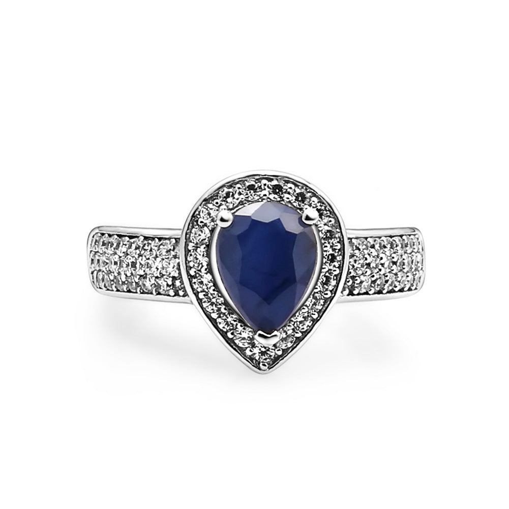 S925Sterling Silver Ring for Men and Women, Internet Celebrity High-End Jewelry, Sapphire Topaz Ring