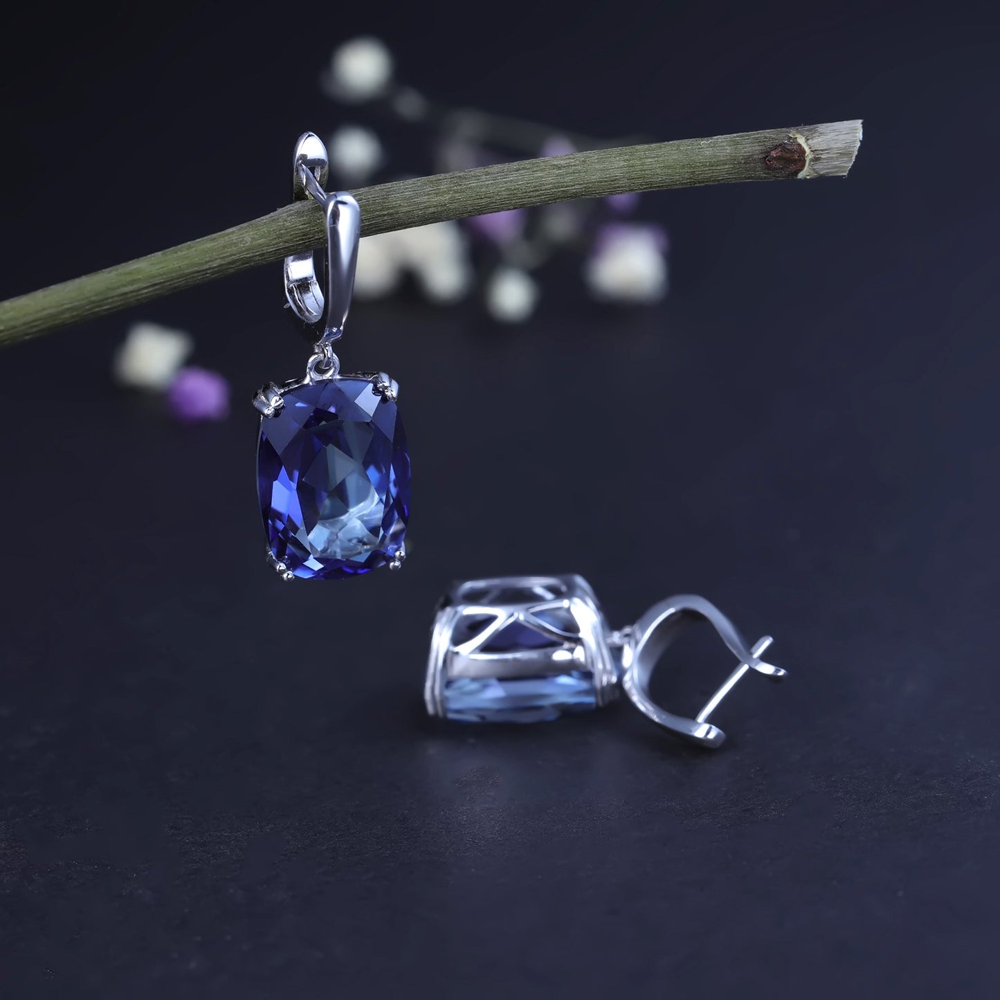 Luxury Fashion Colorful Large Carat Gemstone Earrings Personality Temperament s925Silver Inlaid Coated Crystal Stud Earrings