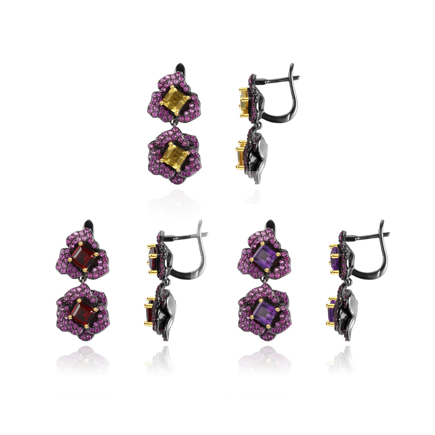 Designer Natural Gemstone Earrings Natural Style Floral Series Russian Luxury s925Silver Amethyst Earrings
