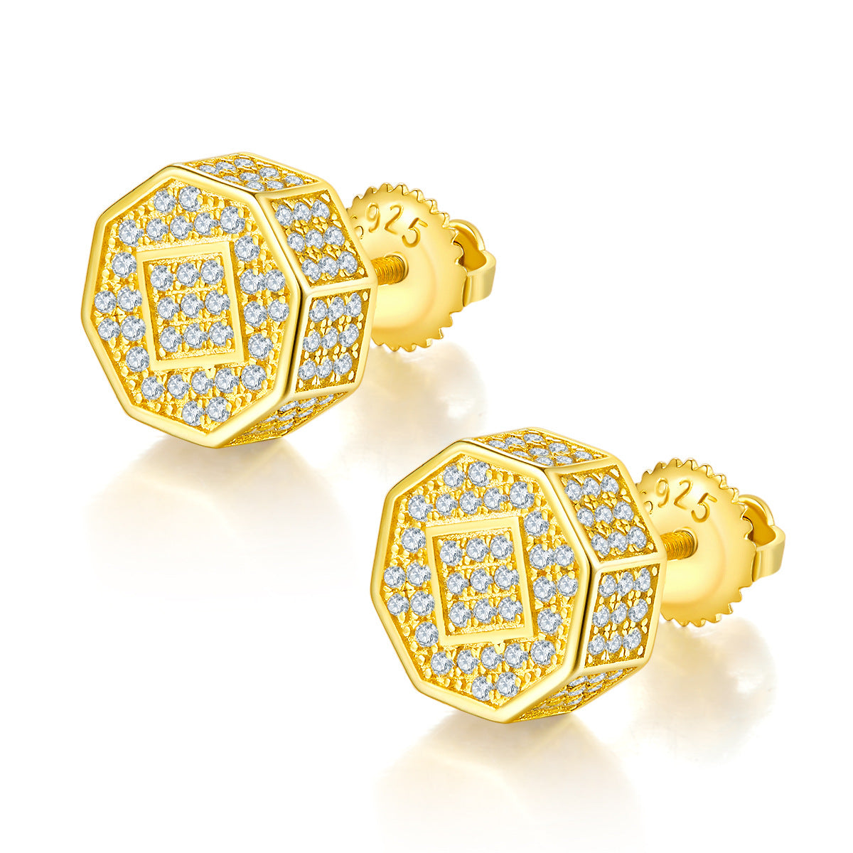 Unique Personality Rhombus Threaded Earrings Exquisite Gold Color Ear Jewelry s925Sterling Silver Moissanite Stud Earrings