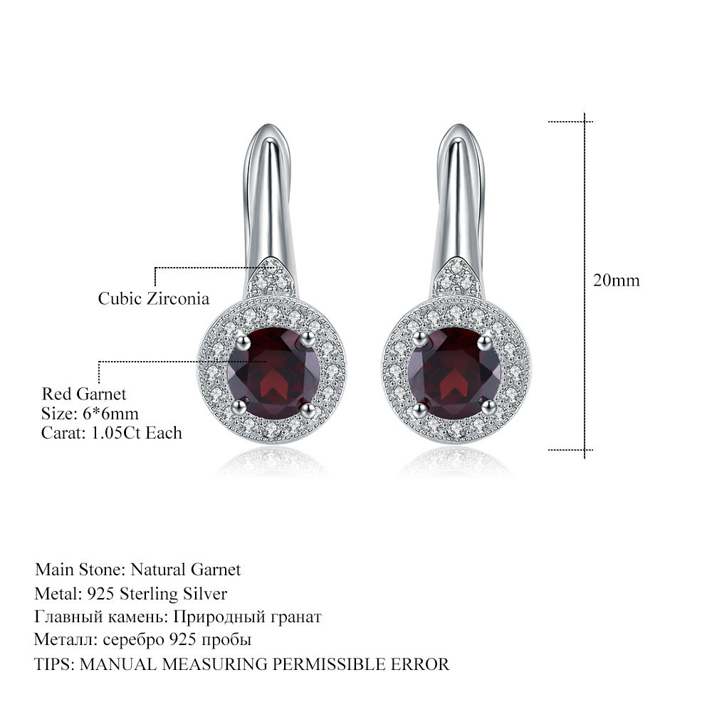 Jewelry Natural Stone Earrings Studs Drop Earrings Vintage Inlaid Garnet s925Silver Crystal Earrings Jewelry