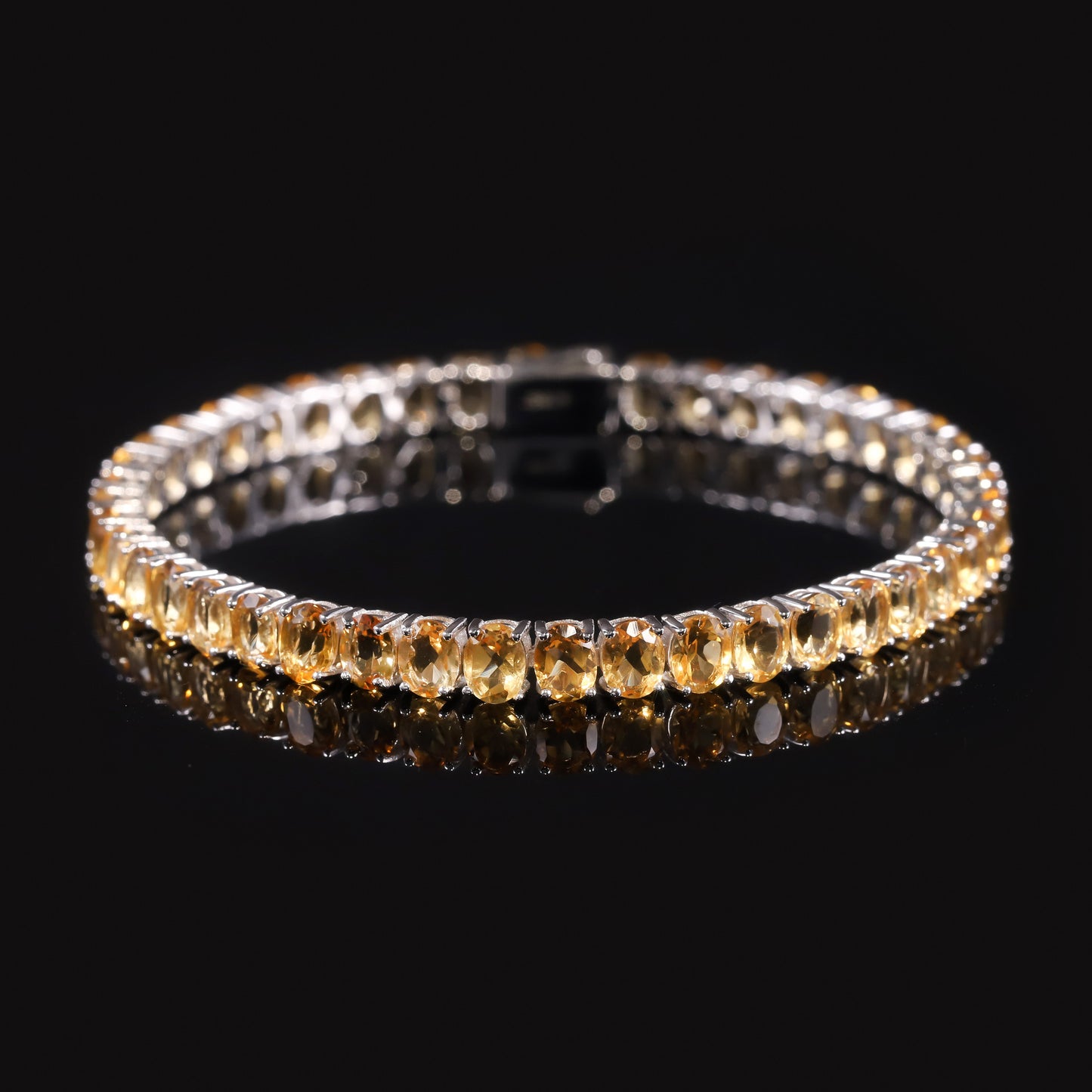 Gemstone Tennis Chain Oval High Quality s925New Style Pure Silver Inlaid Natural Yellow Crystal Bracelet