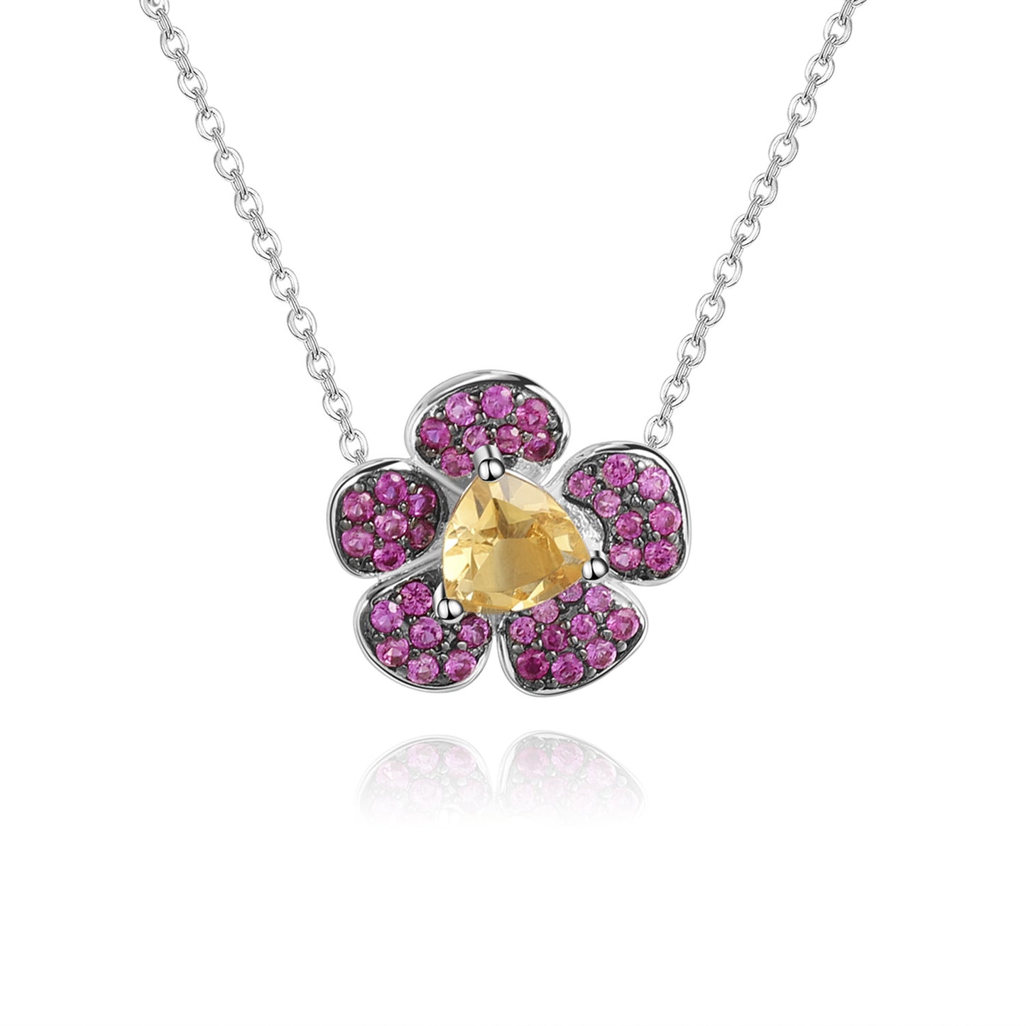 Designer Natural Amethyst Pendant Floral Design s925Silver Color Gemstone Necklace Pendant