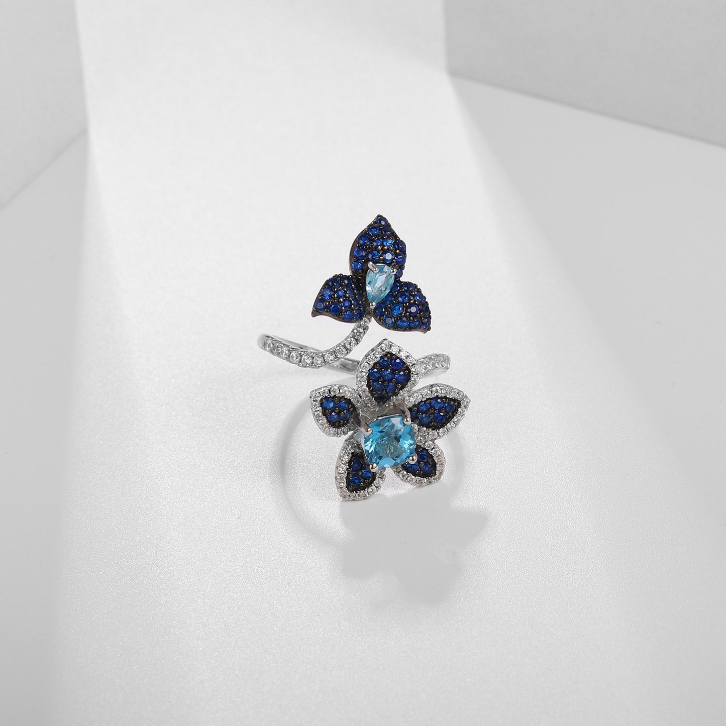 Designer Natural Yellow Crystal Ring Natural Style Series Floral Design s925Silver Inlaid Gemstone Ring