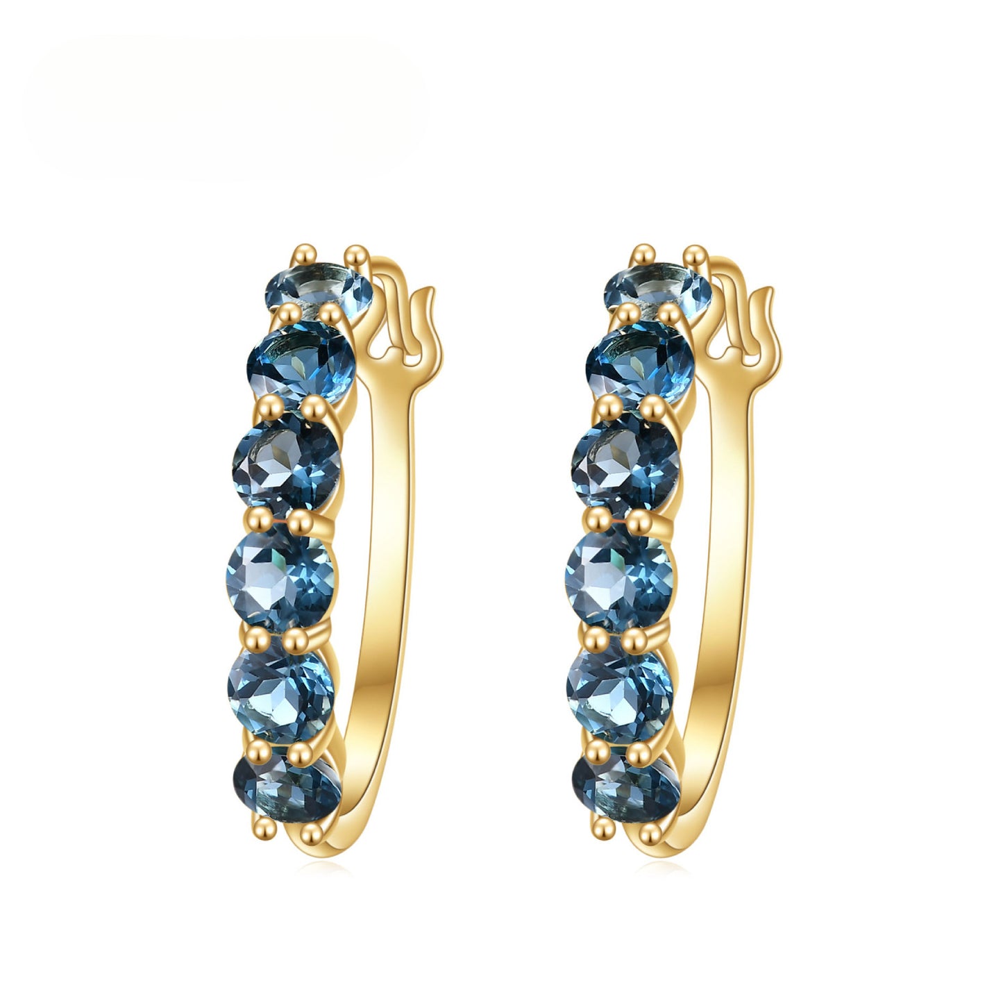 Luxurious Design Earrings Synthetic Blue Nano Stone Ear Jewelry s925Silver plating14k Gold Inlaid Gemstone Earrings
