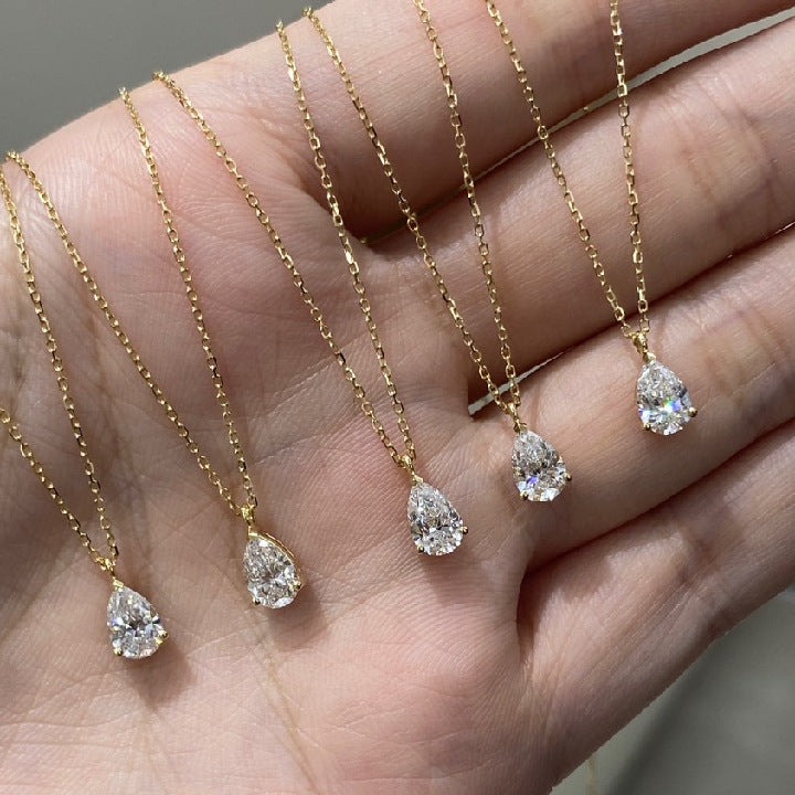 Fashion18k Lab-grown Diamond Pendant0.5Carat Pear-Shaped Water Drop Real Diamond Gold Necklace Simple Single Diamond k Gold accessories