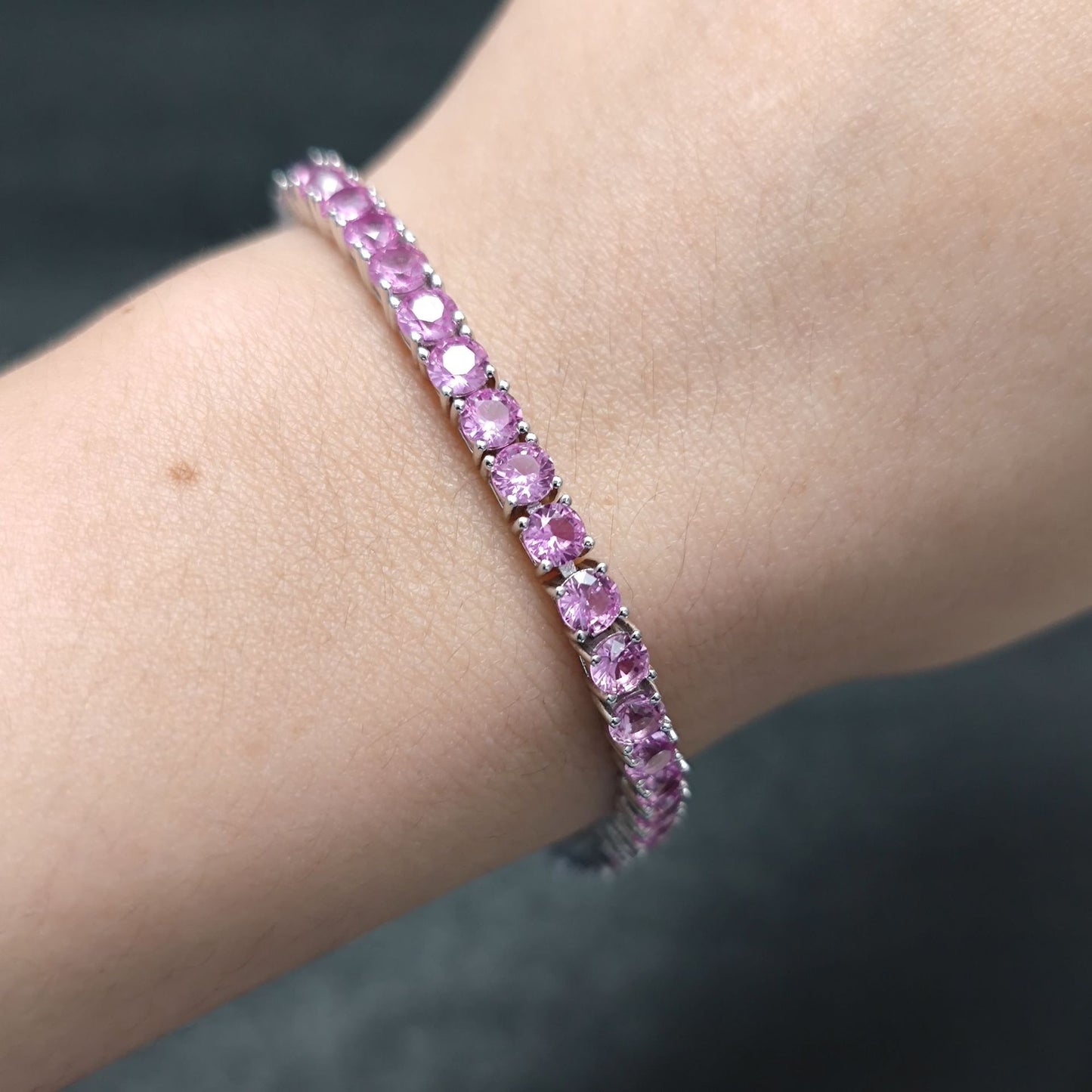 Peach blossom bracelet3/4/5mm Tennis Chain s925Sterling Silver Inlaid Cultivated Sapphire Pink Bracelet for Women