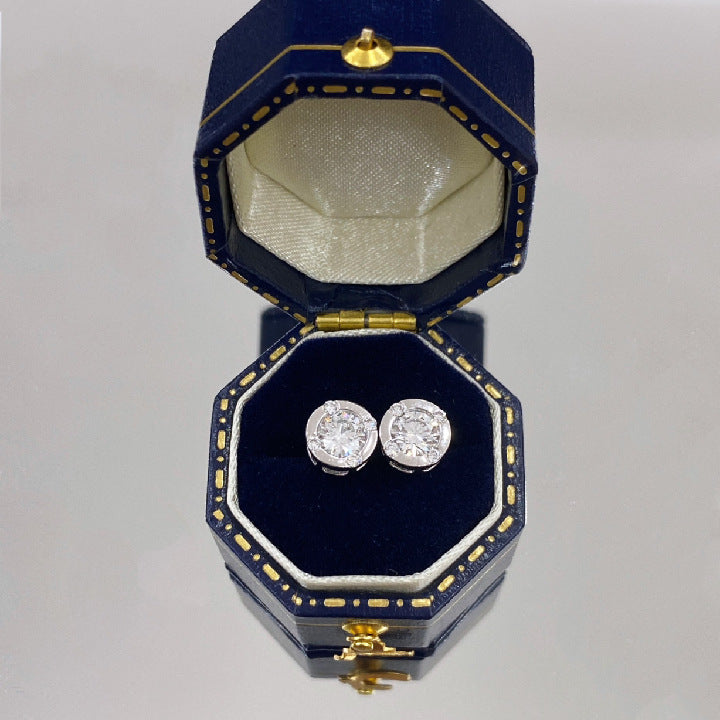 Personality18k Gold Inlaid Cultivated Diamond Earrings Au750k gold round earrings0.3Carat Diamond Earrings Platinum