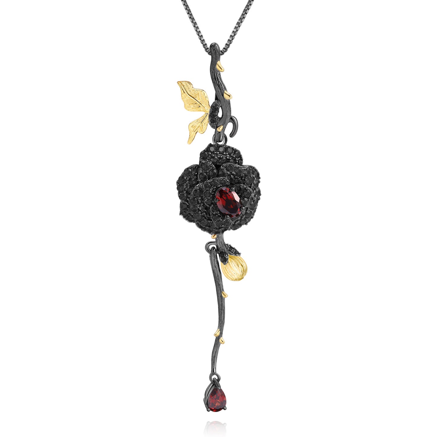Secret Garden Designer Pendant Natural Rose Design s925Sterling Silver Natural Gemstone Necklace Clavicle Chain