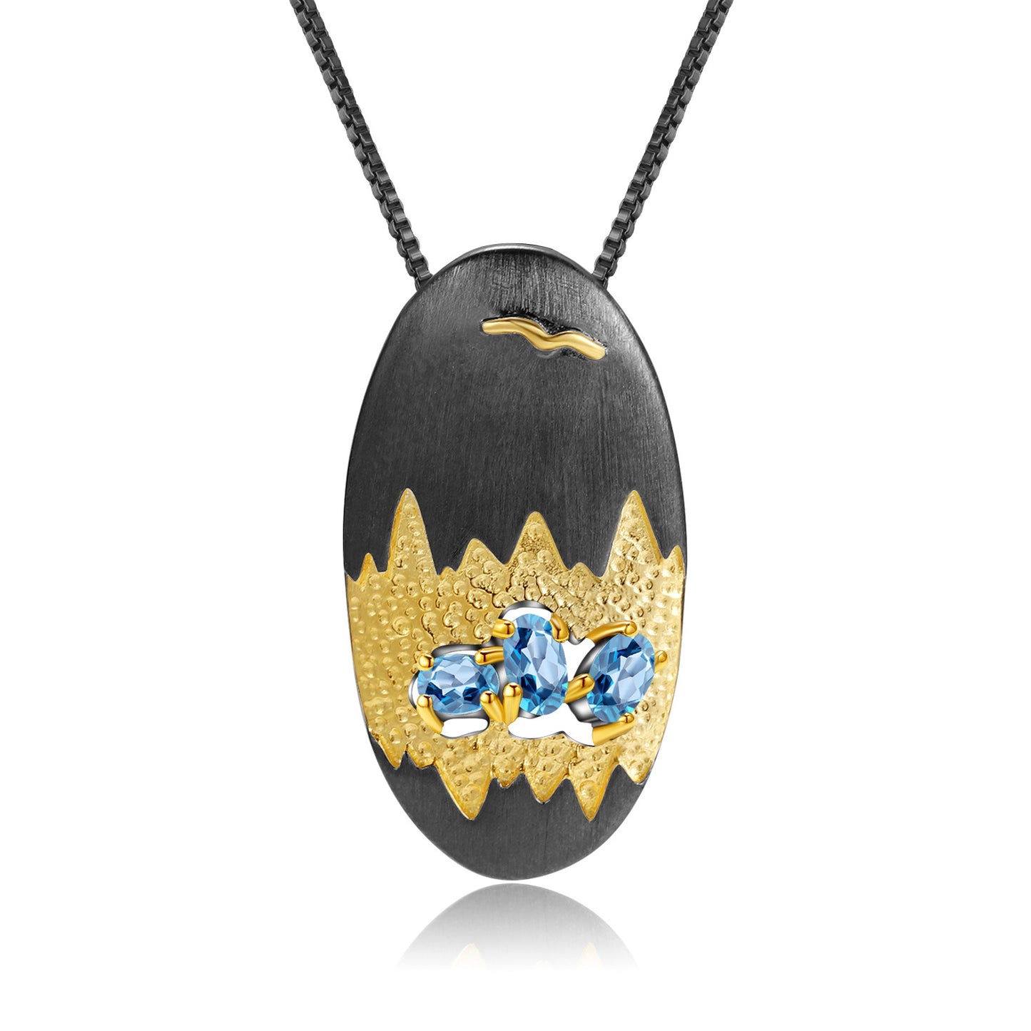 Designer High-End Gemstone Pendant Landscape Design s925Sterling Silver Natural Topaz Necklace Pendant