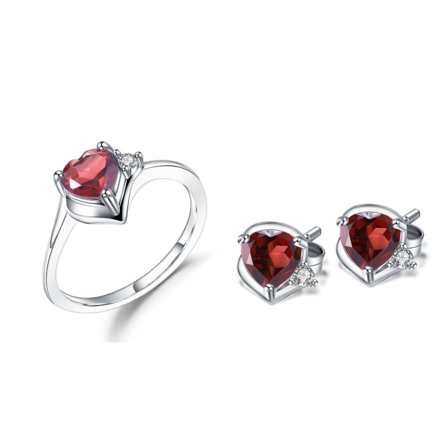 Luxury Jewelry Set with Garnet Accessories s925Silver Inlaid Natural Gemstone Ring and Earring Set