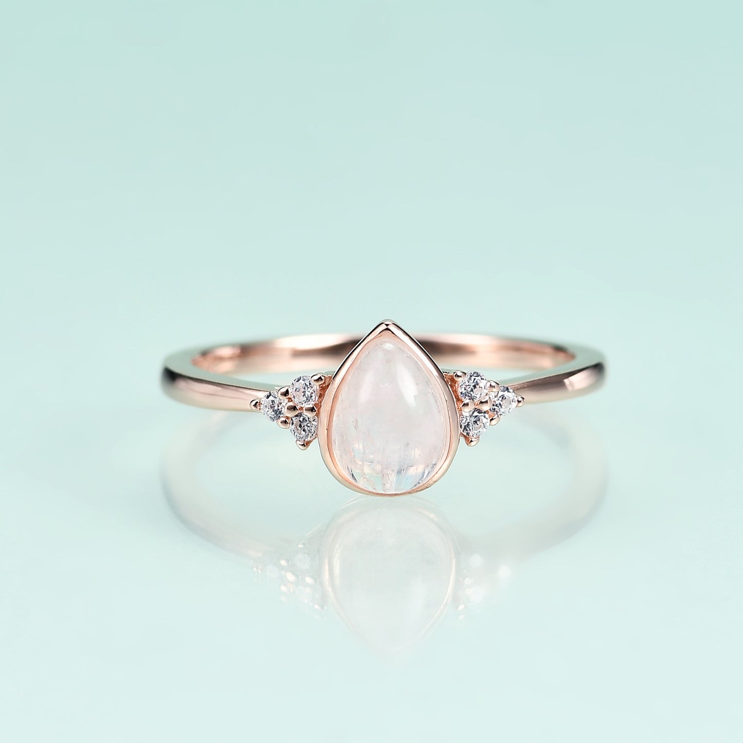S925Sterling Silver Inlaid Natural Moonstone Ring Fashionable Light Luxury High-end Rose Gold Gemstone Ring