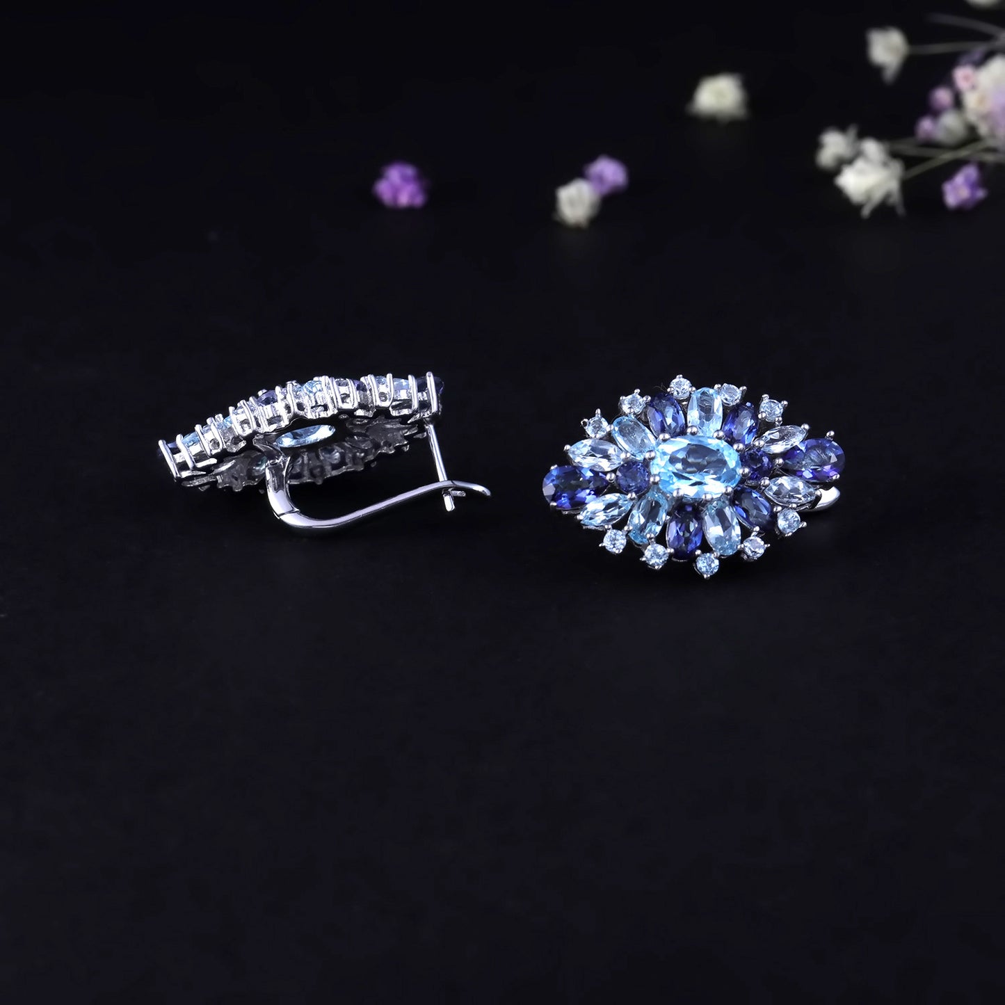 Russian Luxurious Natural Gemstone Earrings Cluster Setting High-end Feel s925Sterling Silver Natural Topaz Earrings Designer