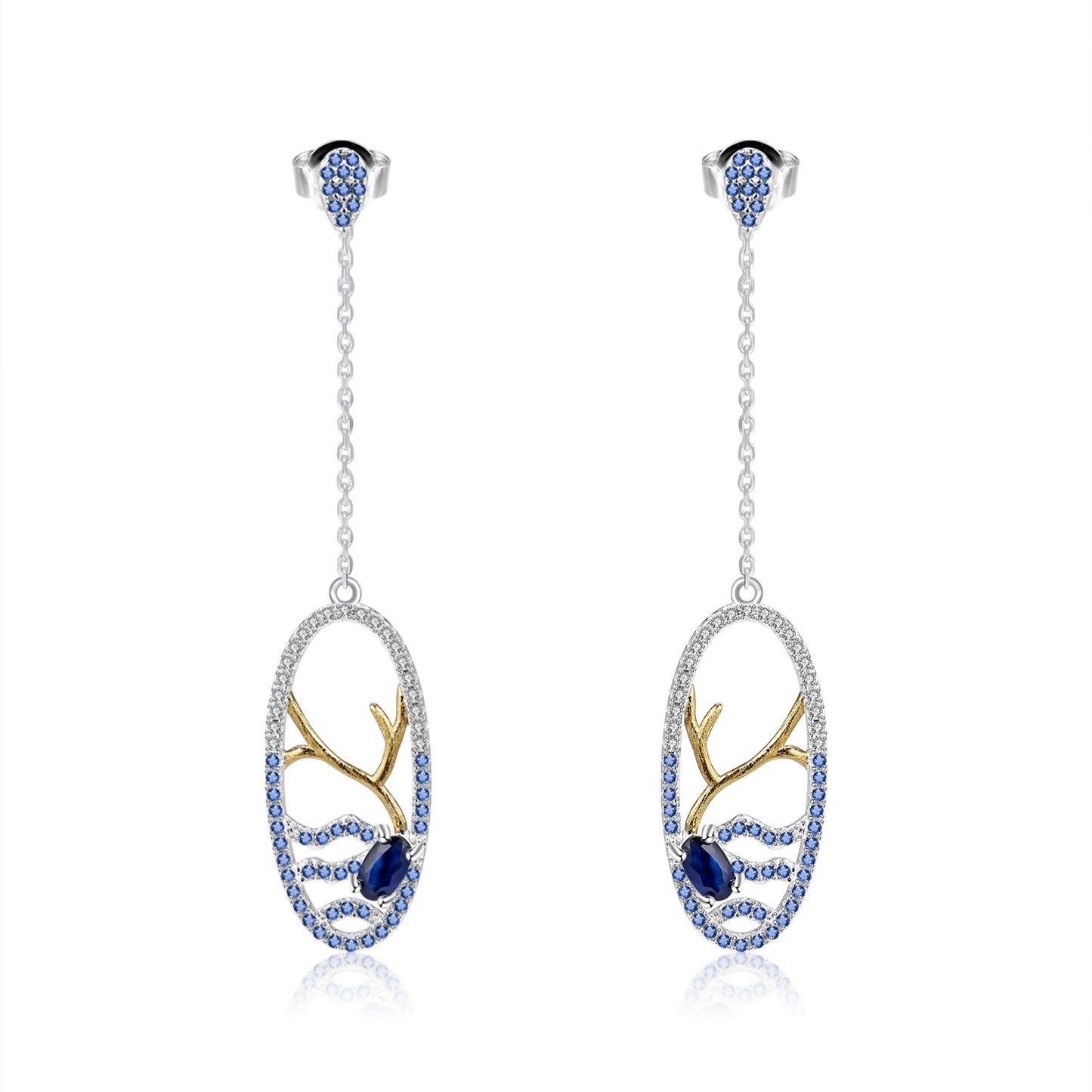 Designer High-End Long Earrings Classic of Mountains and Seas Series s925Sterling Silver Natural Topaz Sapphire Stud Earrings