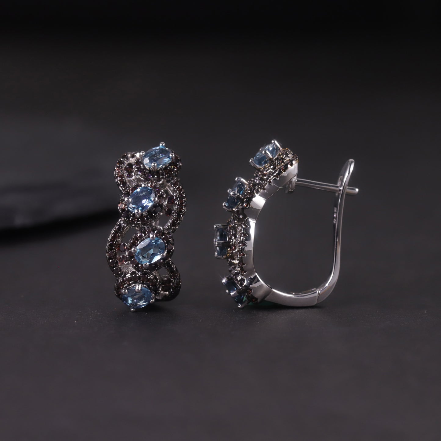 Vintage Dark Style Earrings Jewelry s925Sterling Silver Inlaid Natural Colorful Gemstone Crystal Topaz Earrings