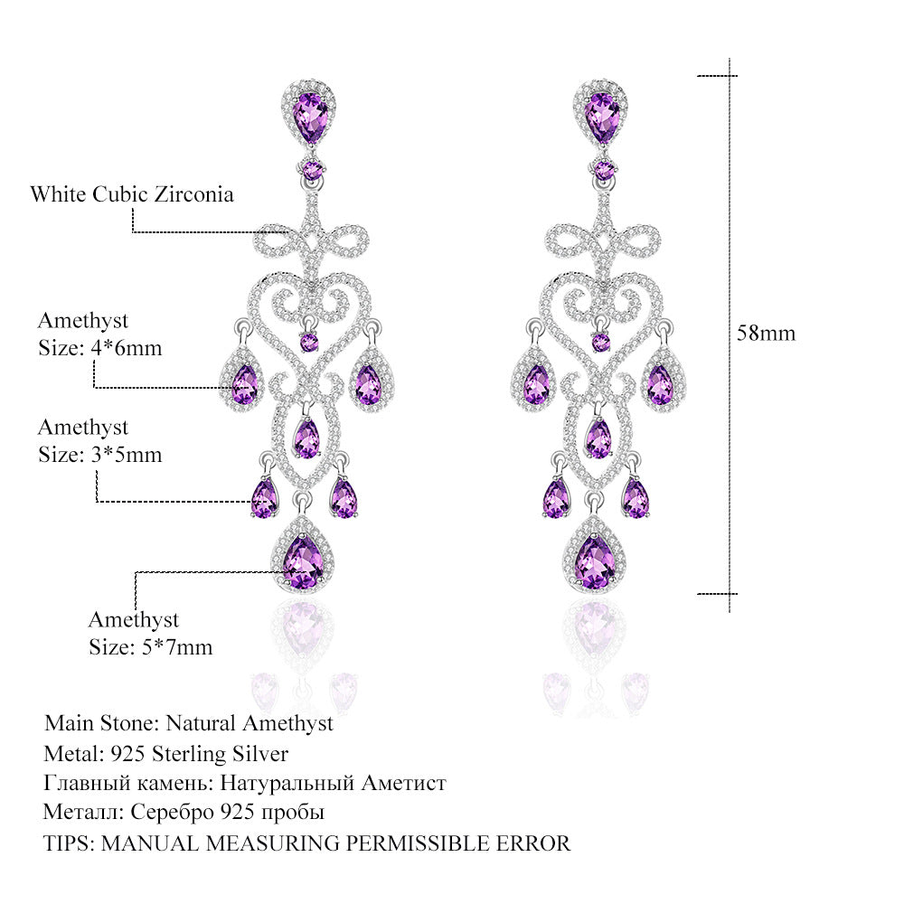 Designer Luxury Gemstone Earrings French Romantic High-end Feel s925Silver Natural Amethyst Earrings Drop Earrings