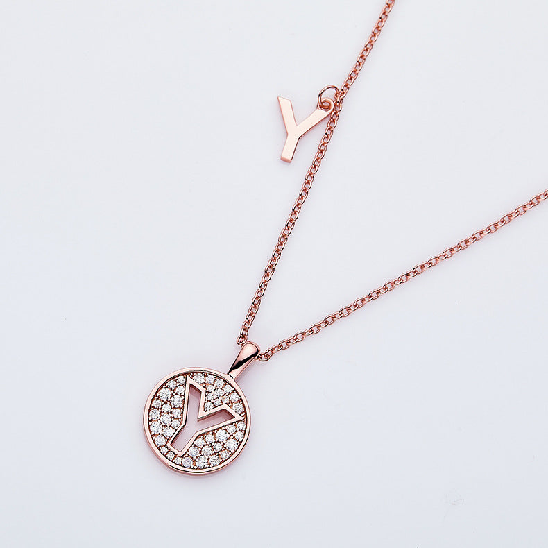 Luxurious and Elegant English Letters Y Necklace Couple Gift Rose Gold s925Sterling Silver Inlaid Moissanite Pendant