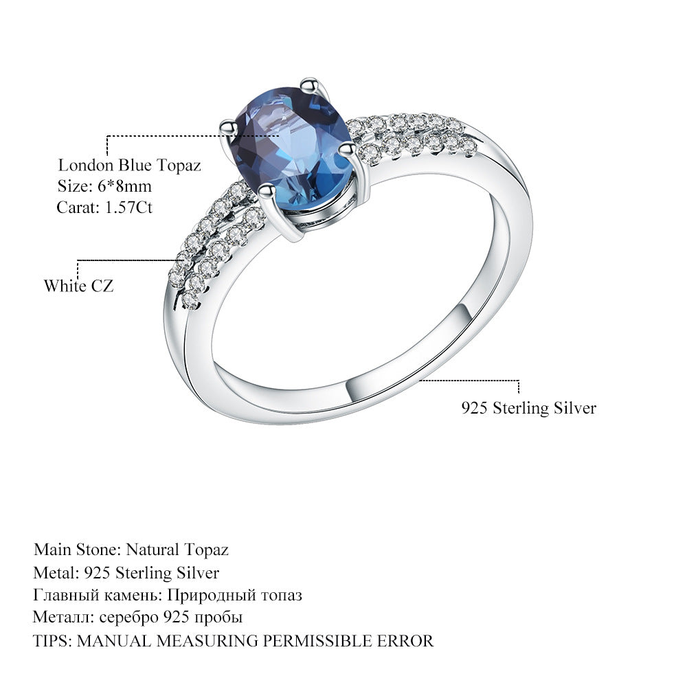 Fashionable Light Luxury Classic Natural Gemstone Ring Spot Direct Supply s925Silver Inlaid Natural Topaz Ring
